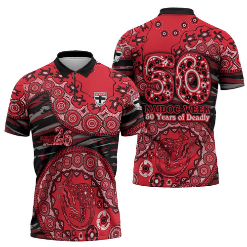 St Kilda Saints NAIDOC Week 2026 Zipper Polo Shirt Australian Aboriginal Dot Art Dreamtime Pattern Style