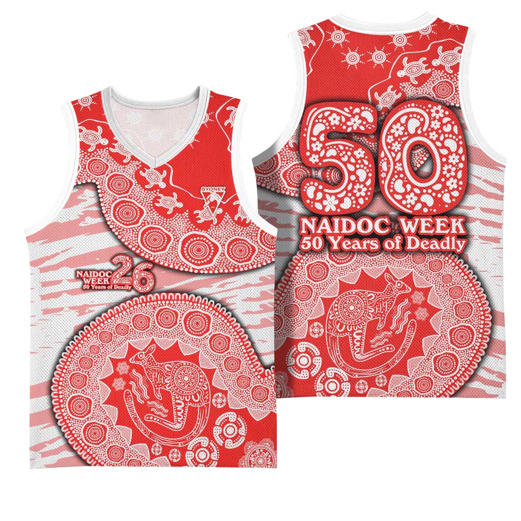 Sydney Swans NAIDOC Week 2026 Basketball Jersey Australian Aboriginal Dot Art Dreamtime Pattern Style