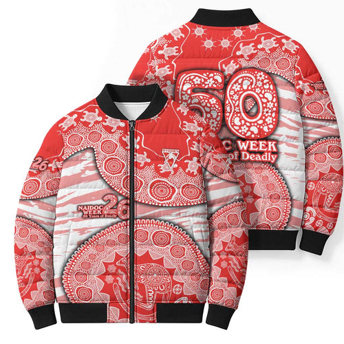Sydney Swans NAIDOC Week 2026 Bomber Puffer Jacket Australian Aboriginal Dot Art Dreamtime Pattern Style