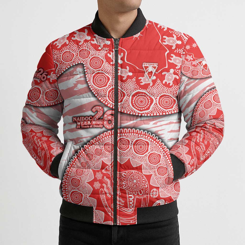 Sydney Swans NAIDOC Week 2026 Bomber Puffer Jacket Australian Aboriginal Dot Art Dreamtime Pattern Style
