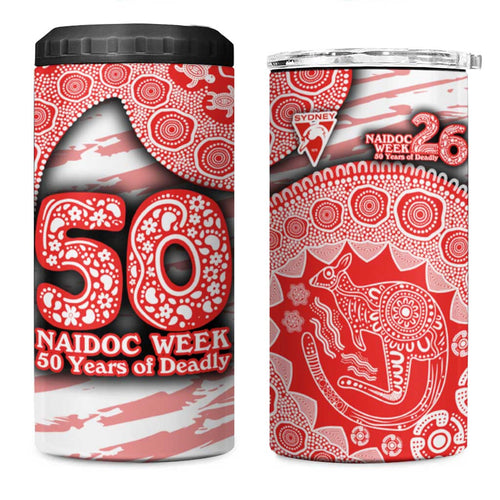 Sydney Swans NAIDOC Week 2026 4 in 1 Can Cooler Tumbler Australian Aboriginal Dot Art Dreamtime Pattern Style