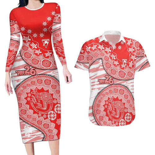 Sydney Swans NAIDOC Week 2026 Couples Matching Long Sleeve Bodycon Dress and Hawaiian Shirt Australian Aboriginal Dot Art Dreamtime Pattern Style