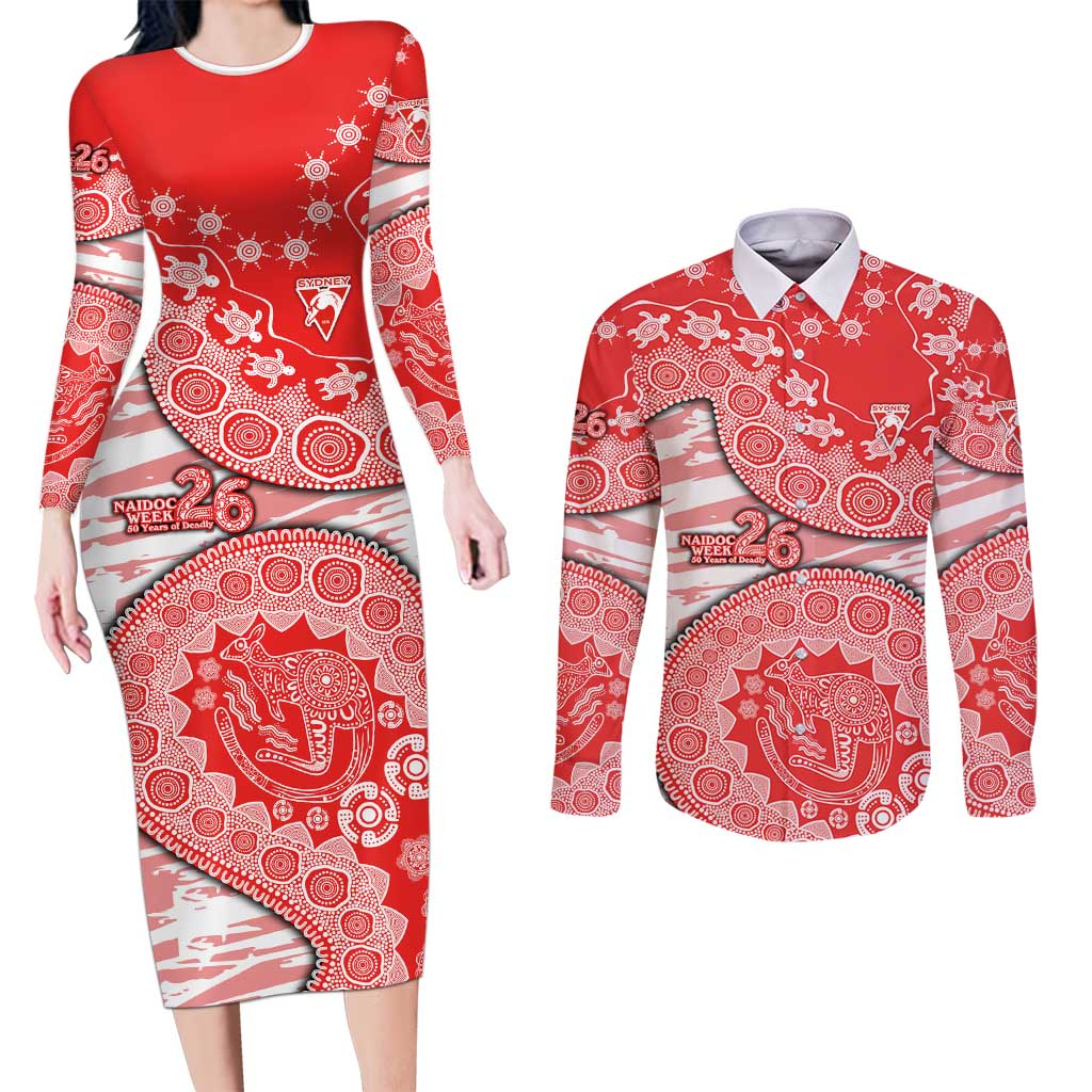Sydney Swans NAIDOC Week 2026 Couples Matching Long Sleeve Bodycon Dress and Long Sleeve Button Shirt Australian Aboriginal Dot Art Dreamtime Pattern Style