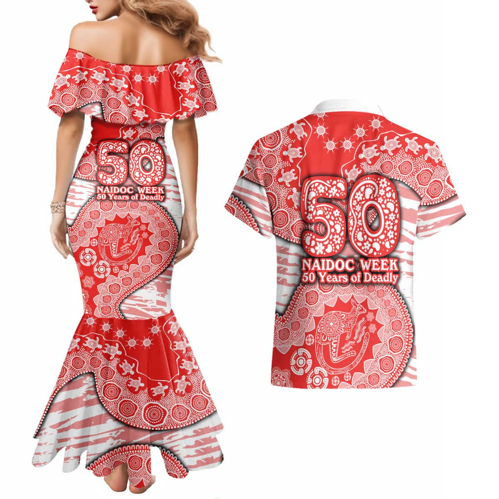 Sydney Swans NAIDOC Week 2026 Couples Matching Mermaid Dress and Hawaiian Shirt Australian Aboriginal Dot Art Dreamtime Pattern Style