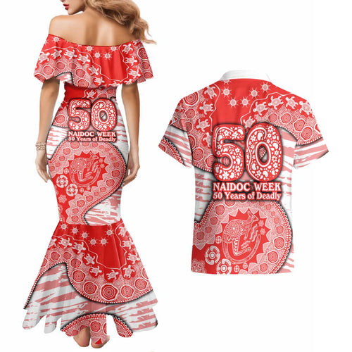 Sydney Swans NAIDOC Week 2026 Couples Matching Mermaid Dress and Hawaiian Shirt Australian Aboriginal Dot Art Dreamtime Pattern Style