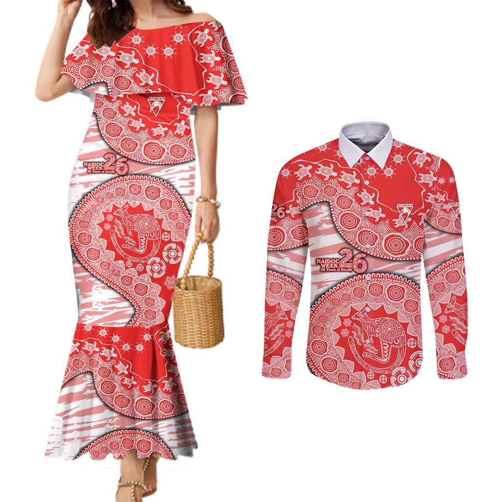 Sydney Swans NAIDOC Week 2026 Couples Matching Mermaid Dress and Long Sleeve Button Shirt Australian Aboriginal Dot Art Dreamtime Pattern Style