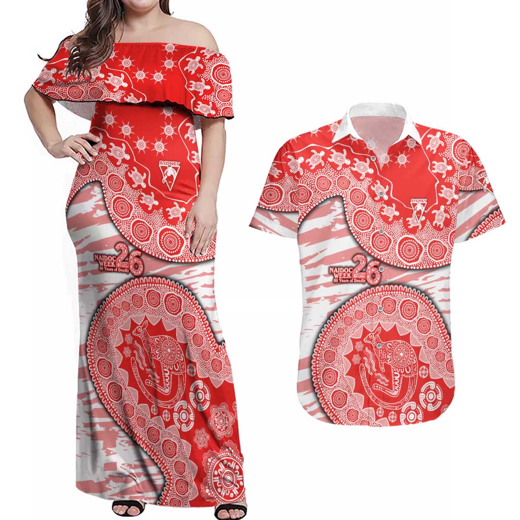 Sydney Swans NAIDOC Week 2026 Couples Matching Off Shoulder Maxi Dress and Hawaiian Shirt Australian Aboriginal Dot Art Dreamtime Pattern Style