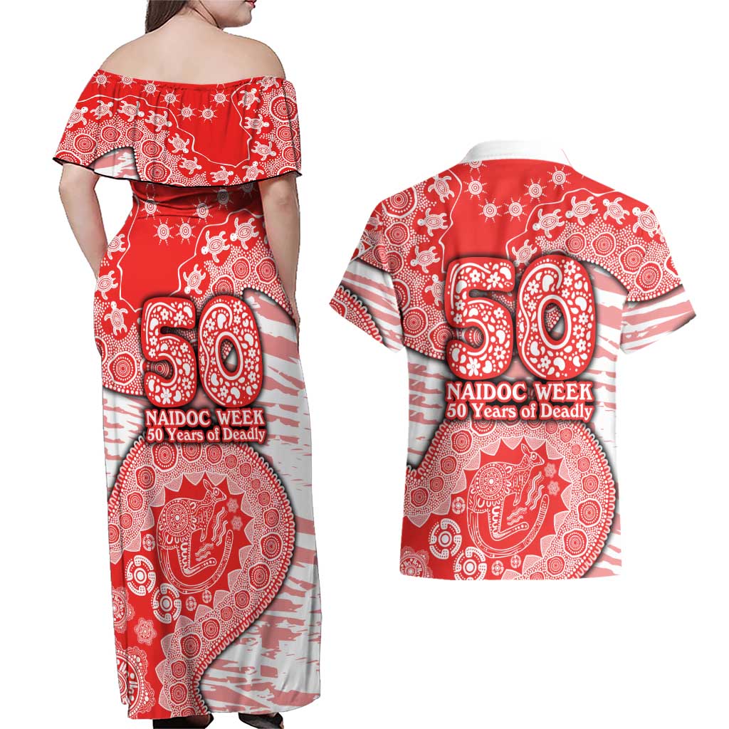 Sydney Swans NAIDOC Week 2026 Couples Matching Off Shoulder Maxi Dress and Hawaiian Shirt Australian Aboriginal Dot Art Dreamtime Pattern Style