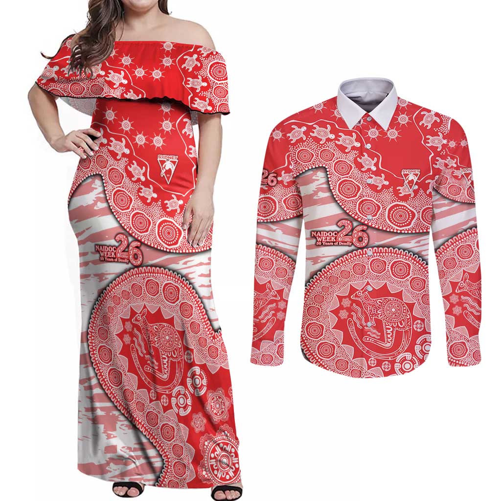 Sydney Swans NAIDOC Week 2026 Couples Matching Off Shoulder Maxi Dress and Long Sleeve Button Shirt Australian Aboriginal Dot Art Dreamtime Pattern Style