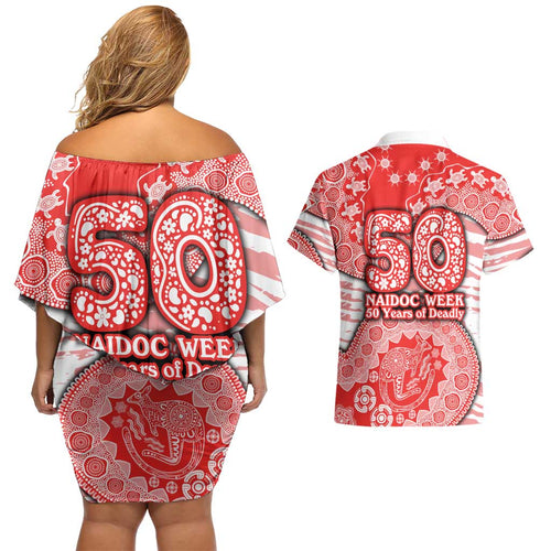 Sydney Swans NAIDOC Week 2026 Couples Matching Off Shoulder Short Dress and Hawaiian Shirt Australian Aboriginal Dot Art Dreamtime Pattern Style