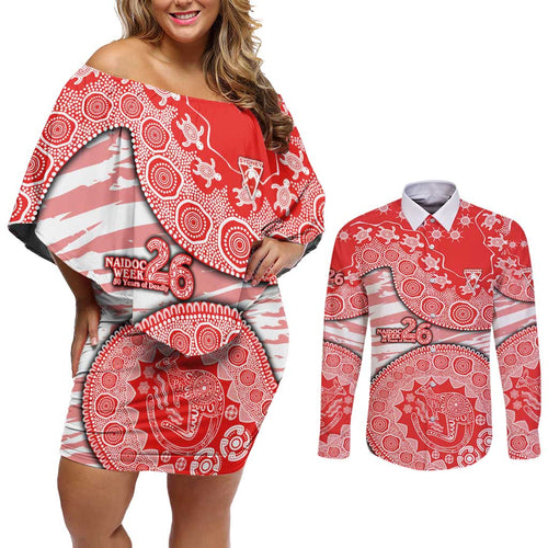 Sydney Swans NAIDOC Week 2026 Couples Matching Off Shoulder Short Dress and Long Sleeve Button Shirt Australian Aboriginal Dot Art Dreamtime Pattern Style