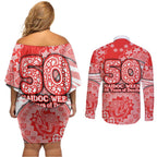 Sydney Swans NAIDOC Week 2026 Couples Matching Off Shoulder Short Dress and Long Sleeve Button Shirt Australian Aboriginal Dot Art Dreamtime Pattern Style