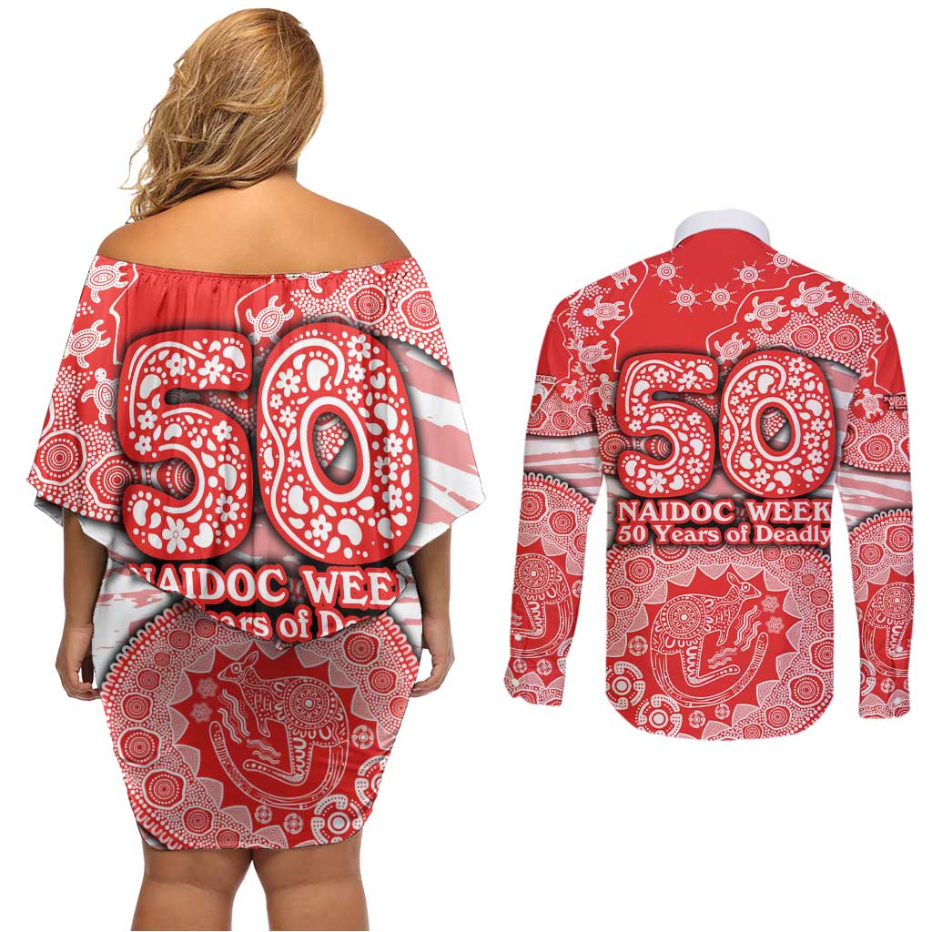 Sydney Swans NAIDOC Week 2026 Couples Matching Off Shoulder Short Dress and Long Sleeve Button Shirt Australian Aboriginal Dot Art Dreamtime Pattern Style