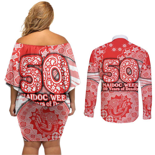 Sydney Swans NAIDOC Week 2026 Couples Matching Off Shoulder Short Dress and Long Sleeve Button Shirt Australian Aboriginal Dot Art Dreamtime Pattern Style