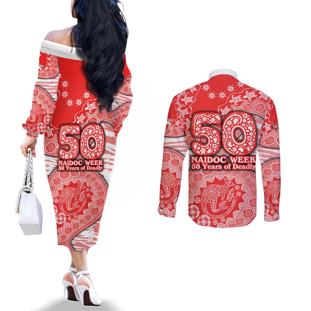 Sydney Swans NAIDOC Week 2026 Couples Matching Off The Shoulder Long Sleeve Dress and Long Sleeve Button Shirt Australian Aboriginal Dot Art Dreamtime Pattern Style