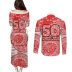 Sydney Swans NAIDOC Week 2026 Couples Matching Puletasi and Long Sleeve Button Shirt Australian Aboriginal Dot Art Dreamtime Pattern Style