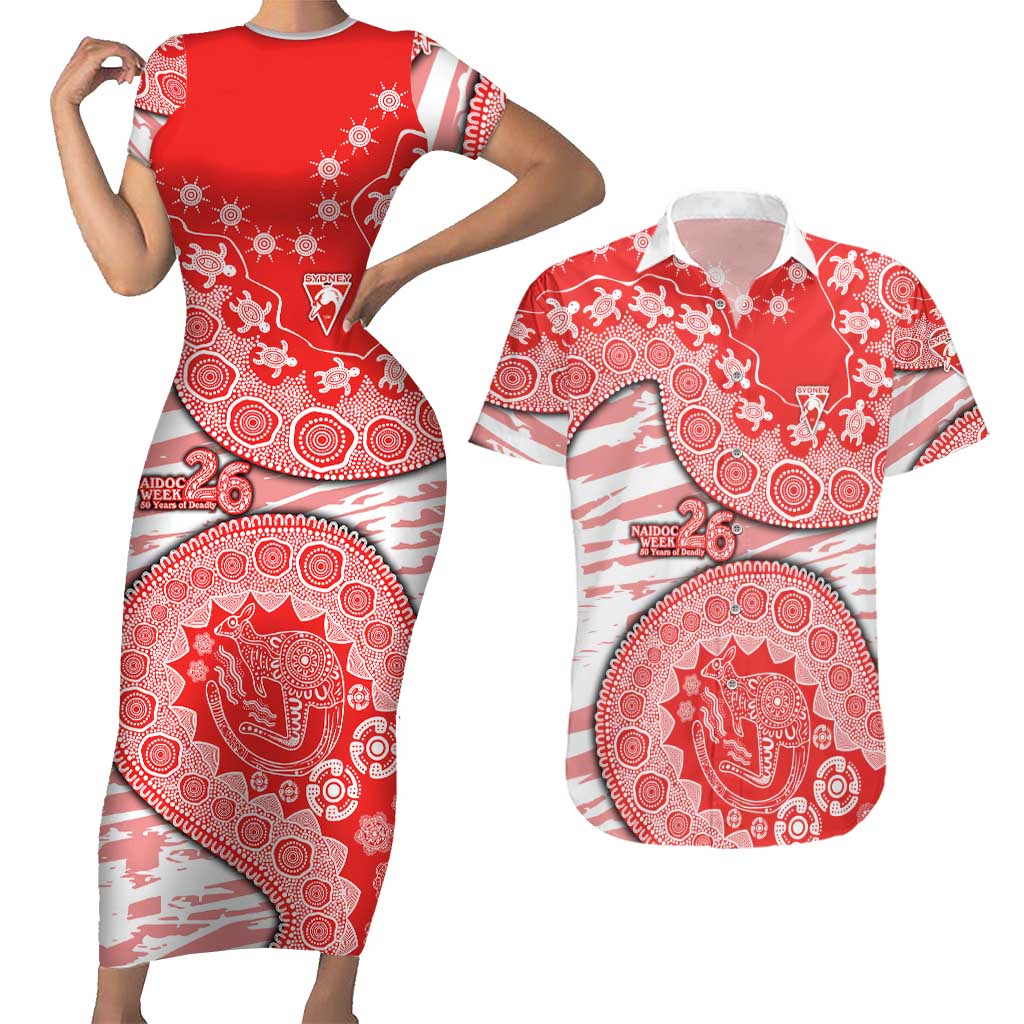 Sydney Swans NAIDOC Week 2026 Couples Matching Short Sleeve Bodycon Dress and Hawaiian Shirt Australian Aboriginal Dot Art Dreamtime Pattern Style