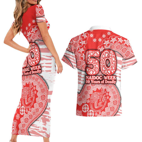 Sydney Swans NAIDOC Week 2026 Couples Matching Short Sleeve Bodycon Dress and Hawaiian Shirt Australian Aboriginal Dot Art Dreamtime Pattern Style
