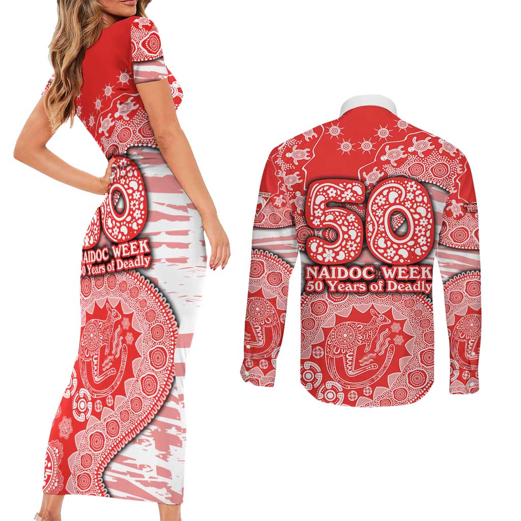 Sydney Swans NAIDOC Week 2026 Couples Matching Short Sleeve Bodycon Dress and Long Sleeve Button Shirt Australian Aboriginal Dot Art Dreamtime Pattern Style