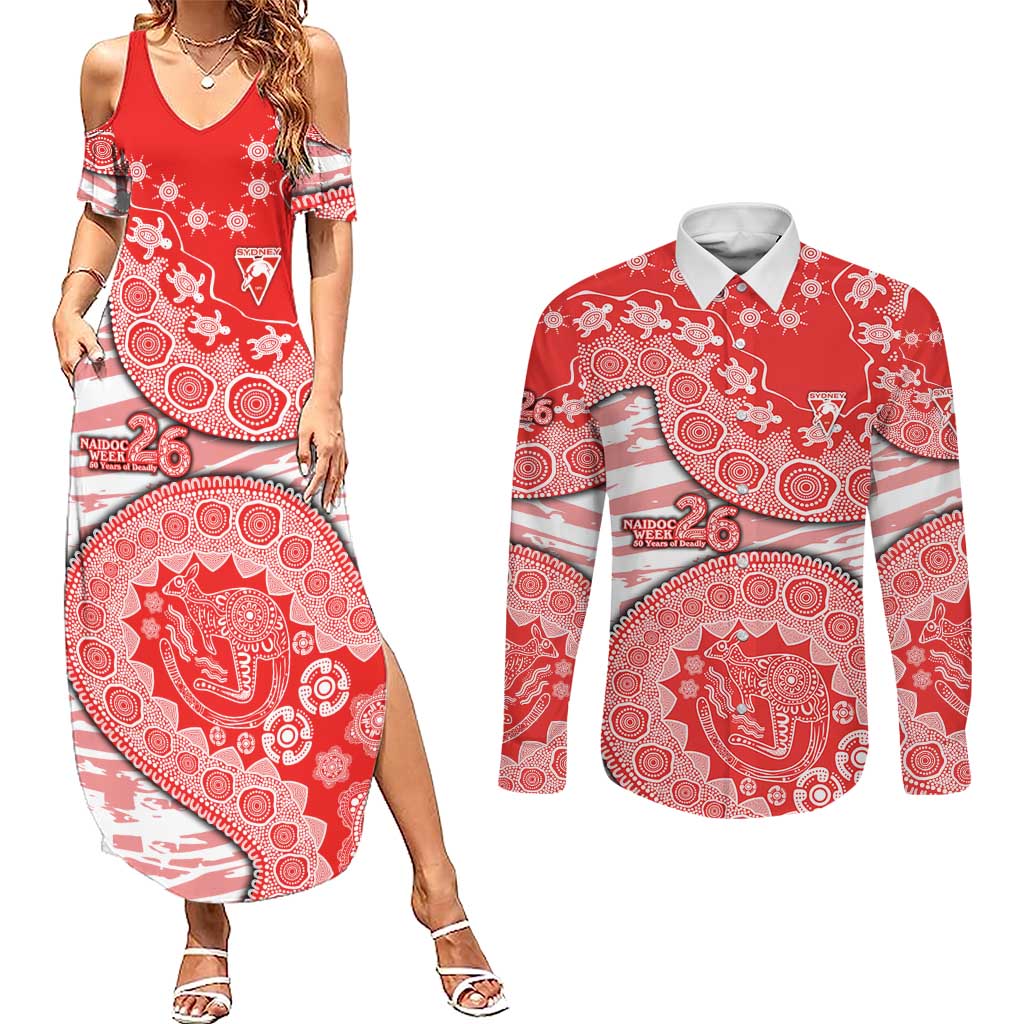 Sydney Swans NAIDOC Week 2026 Couples Matching Summer Maxi Dress and Long Sleeve Button Shirt Australian Aboriginal Dot Art Dreamtime Pattern Style