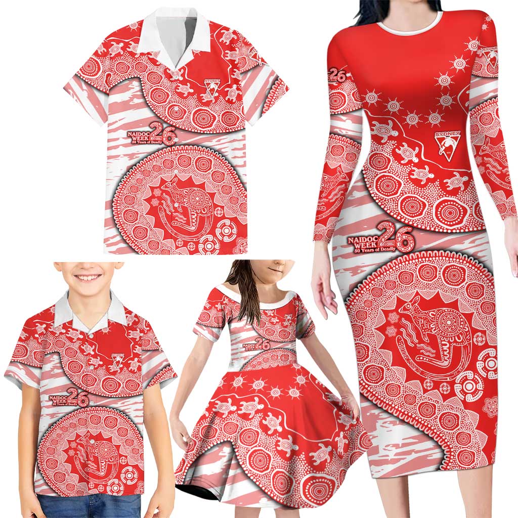 Sydney Swans NAIDOC Week 2026 Family Matching Long Sleeve Bodycon Dress and Hawaiian Shirt Australian Aboriginal Dot Art Dreamtime Pattern Style