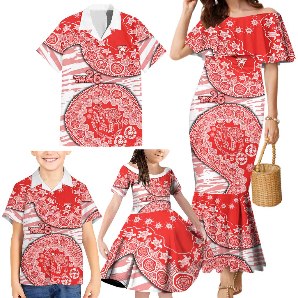 Sydney Swans NAIDOC Week 2026 Family Matching Mermaid Dress and Hawaiian Shirt Australian Aboriginal Dot Art Dreamtime Pattern Style