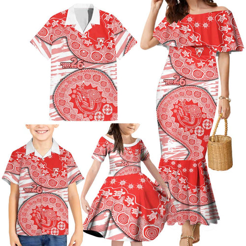 Sydney Swans NAIDOC Week 2026 Family Matching Mermaid Dress and Hawaiian Shirt Australian Aboriginal Dot Art Dreamtime Pattern Style