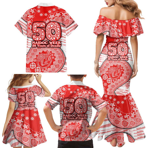 Sydney Swans NAIDOC Week 2026 Family Matching Mermaid Dress and Hawaiian Shirt Australian Aboriginal Dot Art Dreamtime Pattern Style