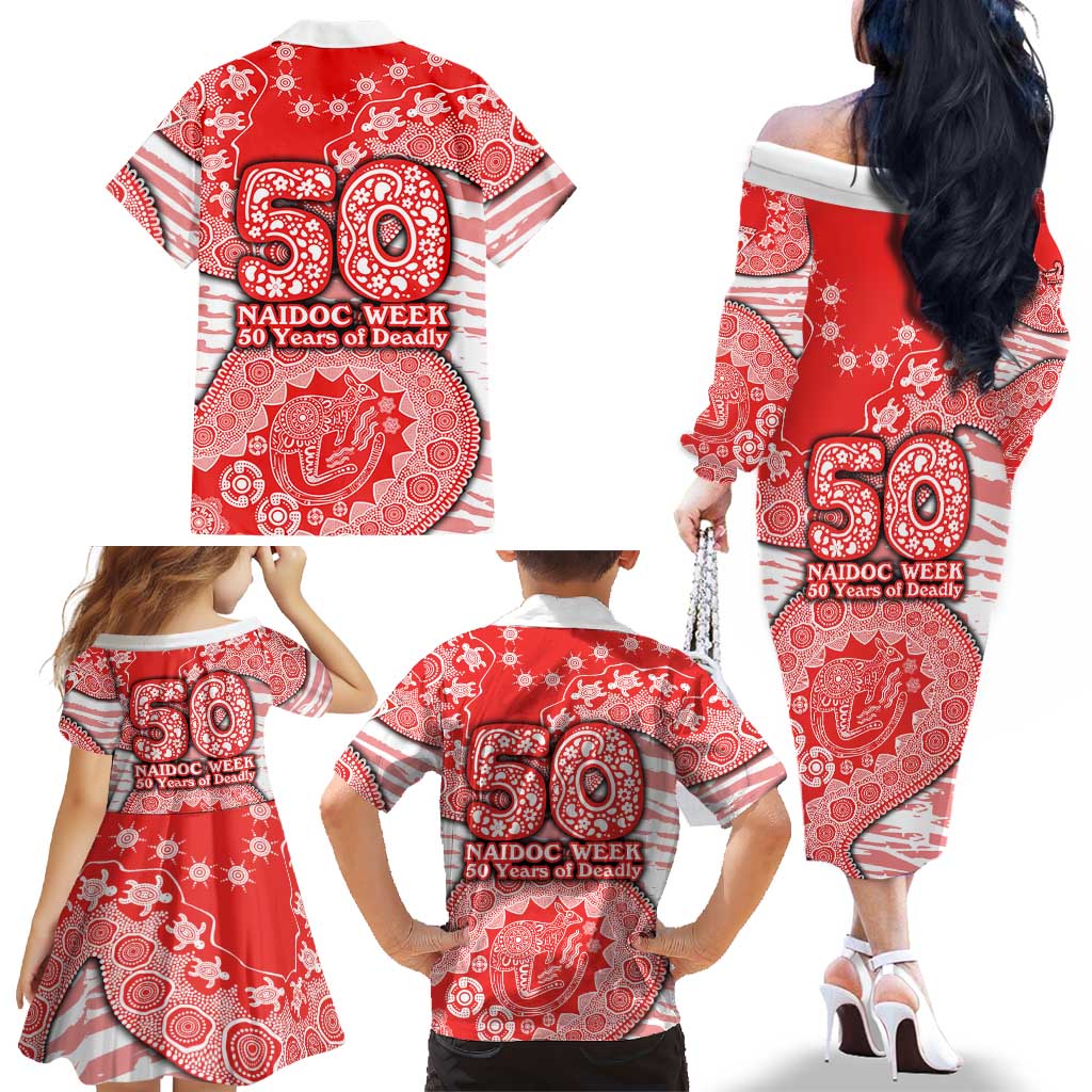 Sydney Swans NAIDOC Week 2026 Family Matching Off The Shoulder Long Sleeve Dress and Hawaiian Shirt Australian Aboriginal Dot Art Dreamtime Pattern Style