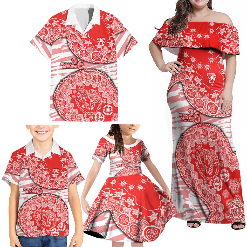 Sydney Swans NAIDOC Week 2026 Family Matching Off Shoulder Maxi Dress and Hawaiian Shirt Australian Aboriginal Dot Art Dreamtime Pattern Style