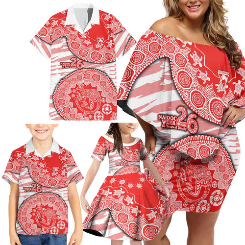 Sydney Swans NAIDOC Week 2026 Family Matching Off Shoulder Short Dress and Hawaiian Shirt Australian Aboriginal Dot Art Dreamtime Pattern Style