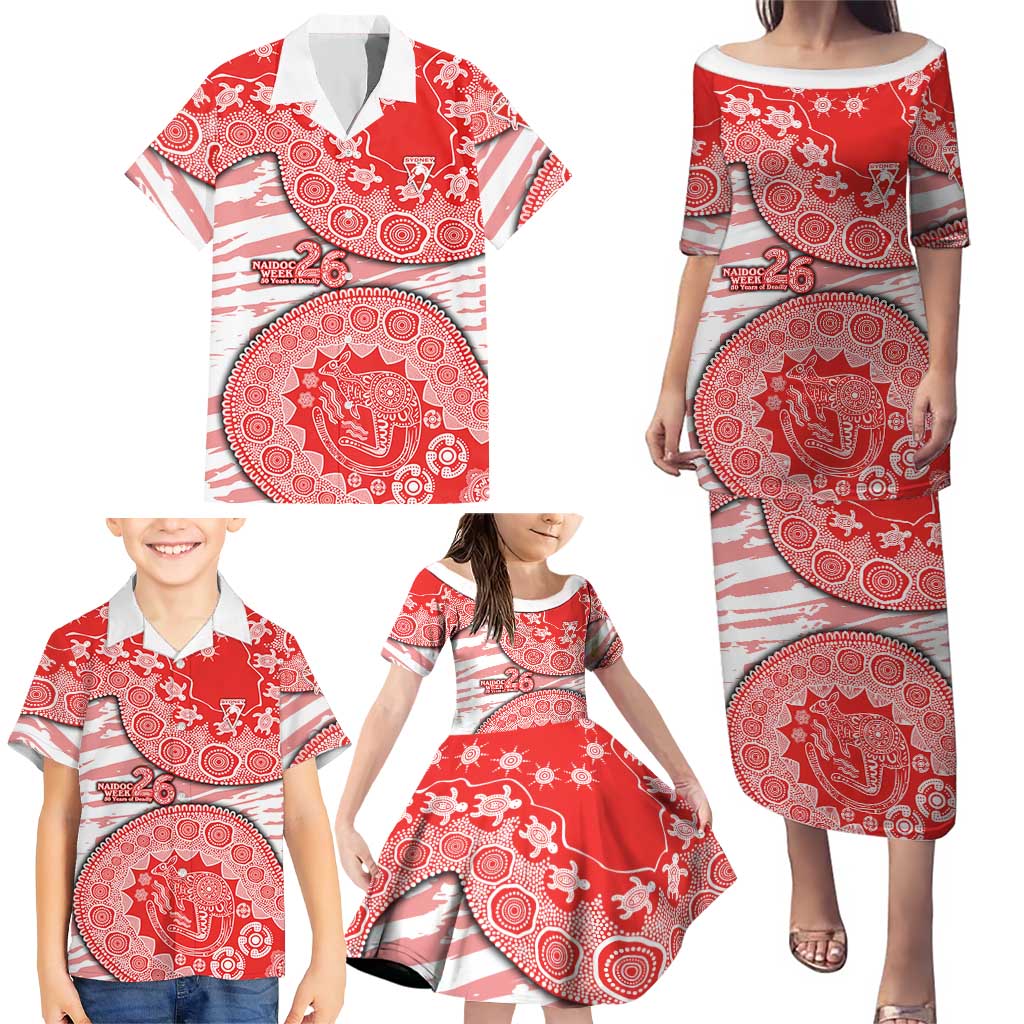 Sydney Swans NAIDOC Week 2026 Family Matching Puletasi and Hawaiian Shirt Australian Aboriginal Dot Art Dreamtime Pattern Style