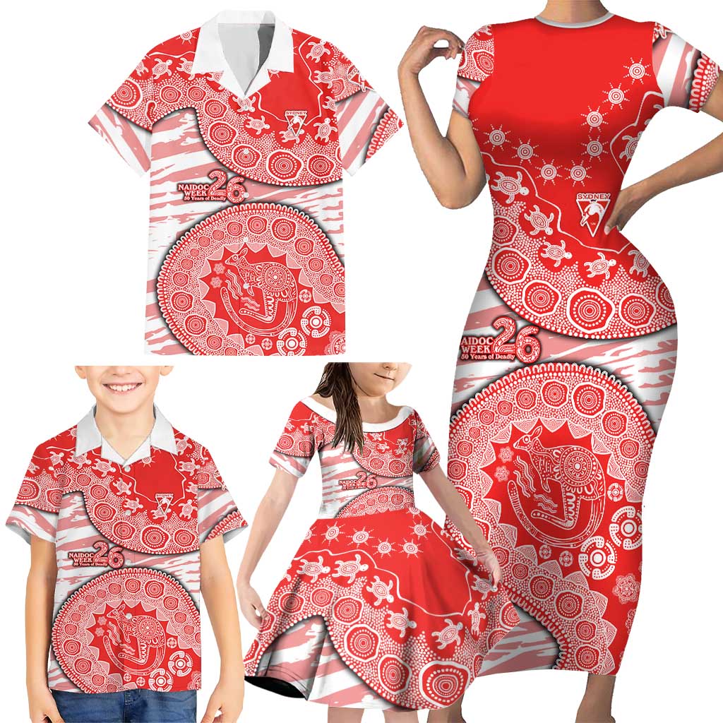 Sydney Swans NAIDOC Week 2026 Family Matching Short Sleeve Bodycon Dress and Hawaiian Shirt Australian Aboriginal Dot Art Dreamtime Pattern Style