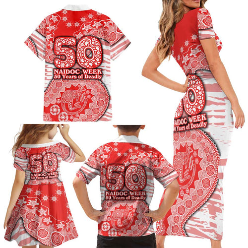 Sydney Swans NAIDOC Week 2026 Family Matching Short Sleeve Bodycon Dress and Hawaiian Shirt Australian Aboriginal Dot Art Dreamtime Pattern Style