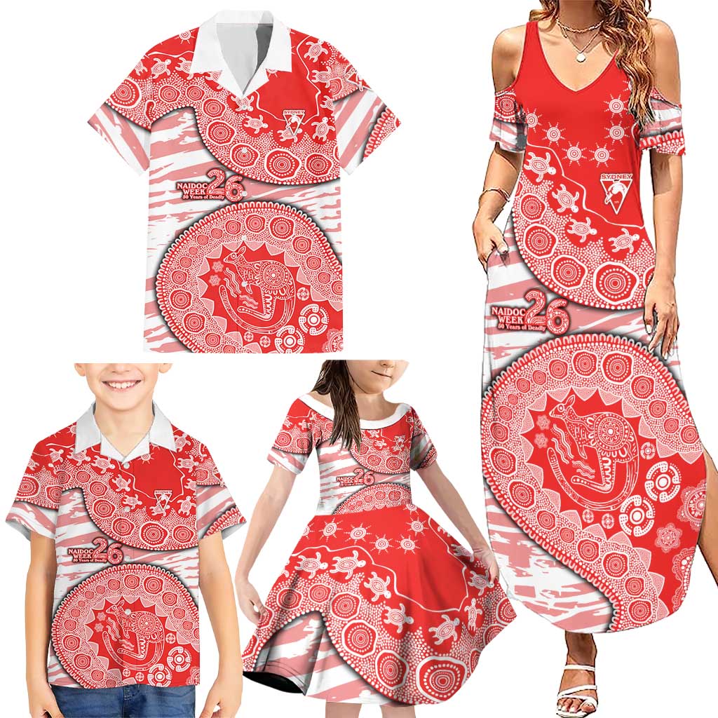 Sydney Swans NAIDOC Week 2026 Family Matching Summer Maxi Dress and Hawaiian Shirt Australian Aboriginal Dot Art Dreamtime Pattern Style