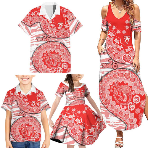 Sydney Swans NAIDOC Week 2026 Family Matching Summer Maxi Dress and Hawaiian Shirt Australian Aboriginal Dot Art Dreamtime Pattern Style