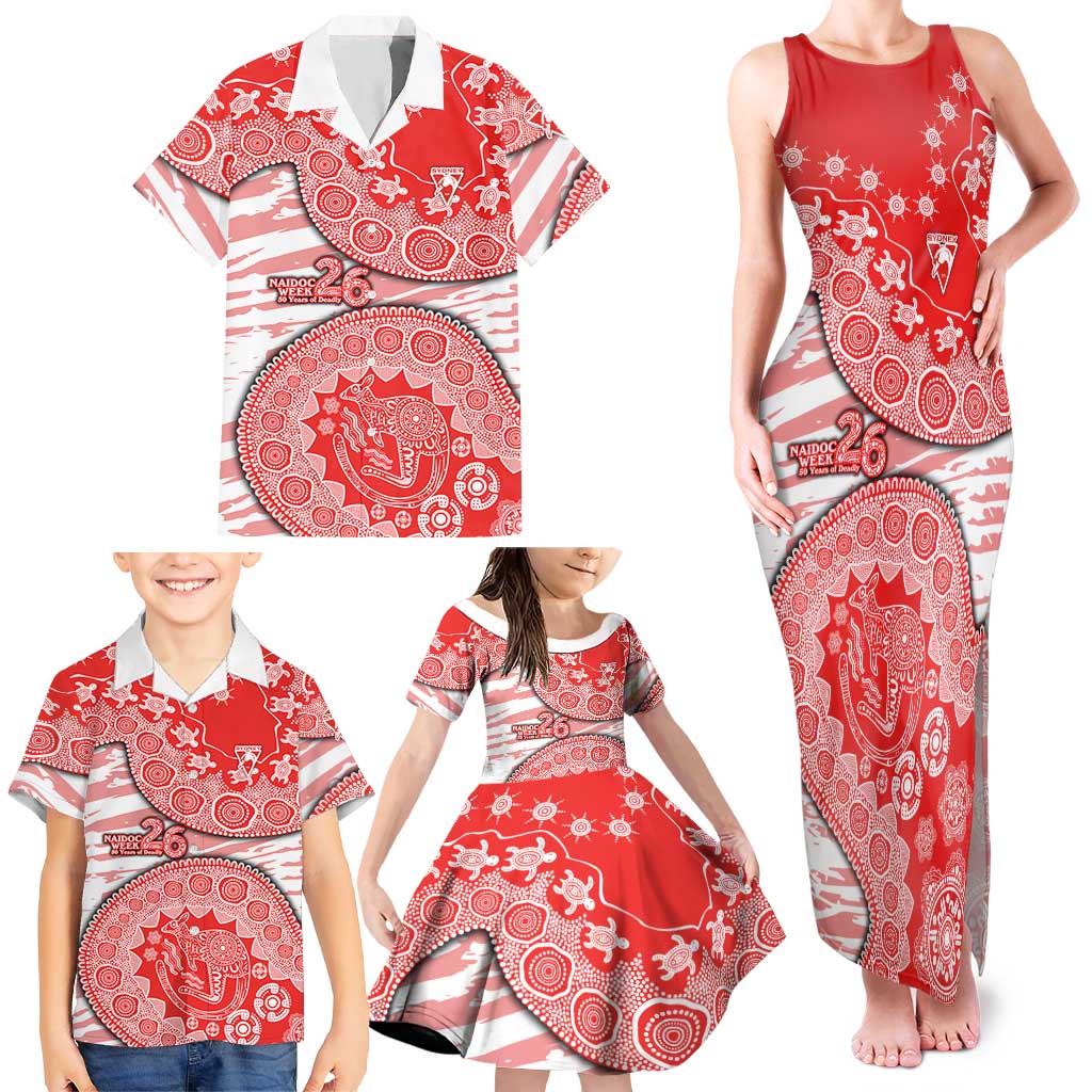 Sydney Swans NAIDOC Week 2026 Family Matching Tank Maxi Dress and Hawaiian Shirt Australian Aboriginal Dot Art Dreamtime Pattern Style