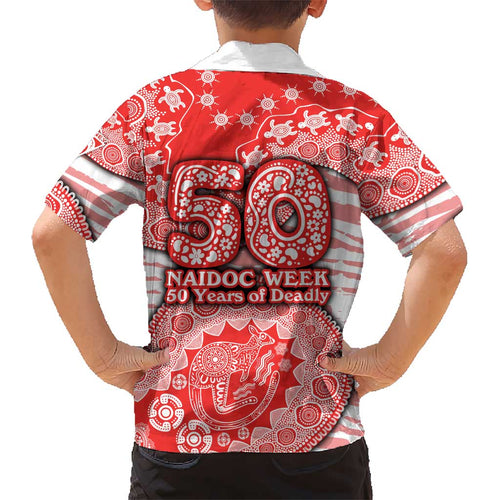 Sydney Swans NAIDOC Week 2026 Kid Hawaiian Shirt Australian Aboriginal Dot Art Dreamtime Pattern Style