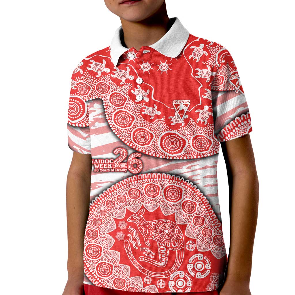 Sydney Swans NAIDOC Week 2026 Kid Polo Shirt Australian Aboriginal Dot Art Dreamtime Pattern Style