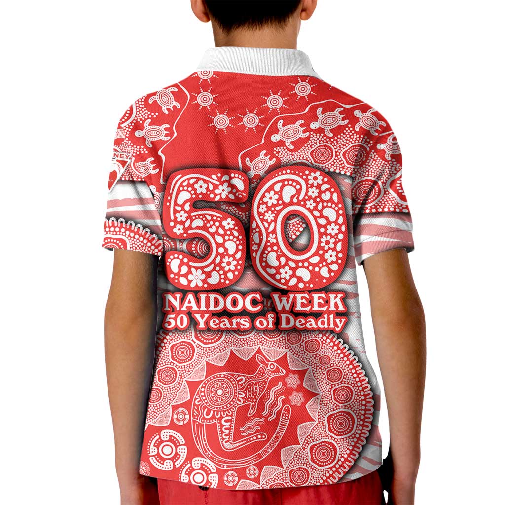 Sydney Swans NAIDOC Week 2026 Kid Polo Shirt Australian Aboriginal Dot Art Dreamtime Pattern Style