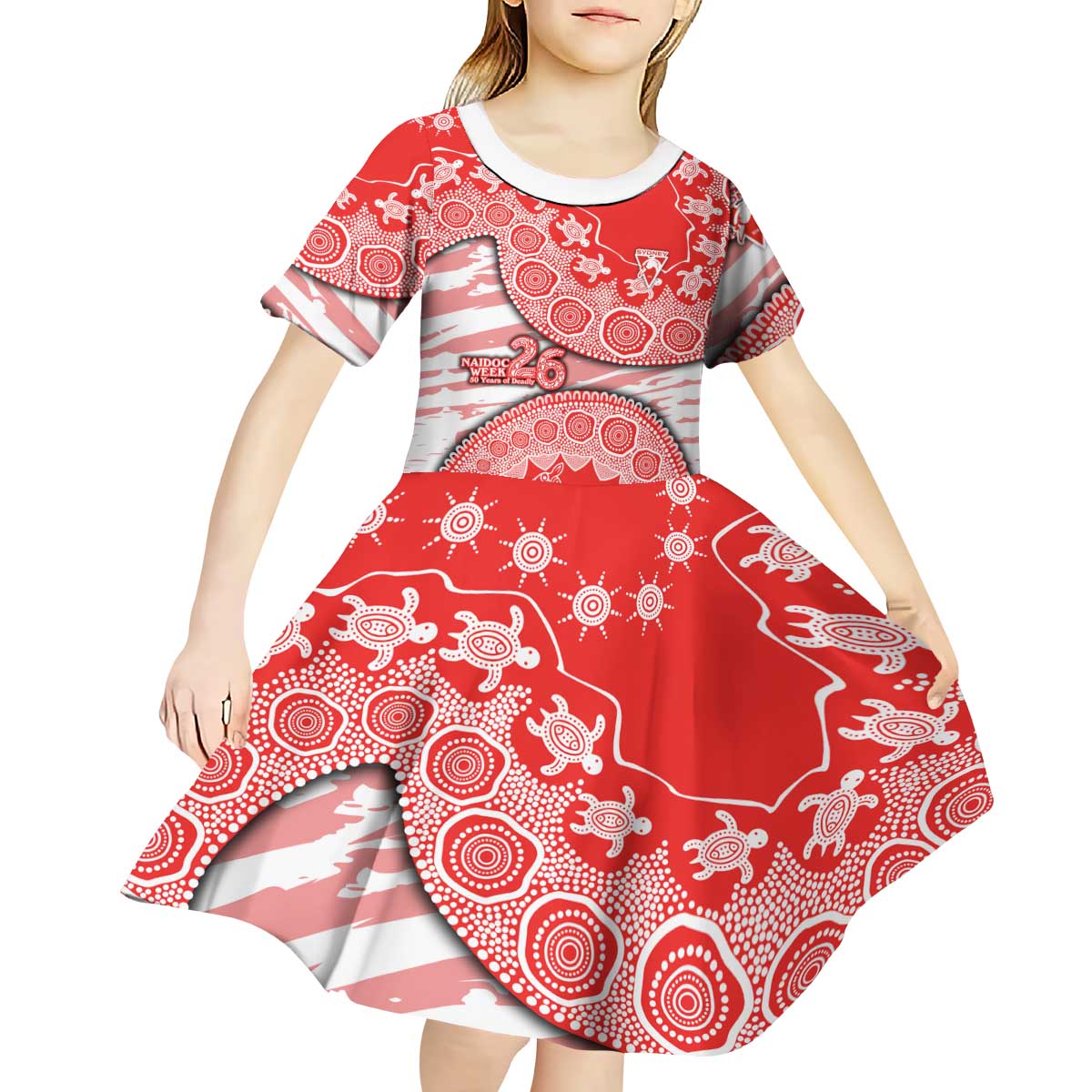 Sydney Swans NAIDOC Week 2026 Kid Short Sleeve Dress Australian Aboriginal Dot Art Dreamtime Pattern Style