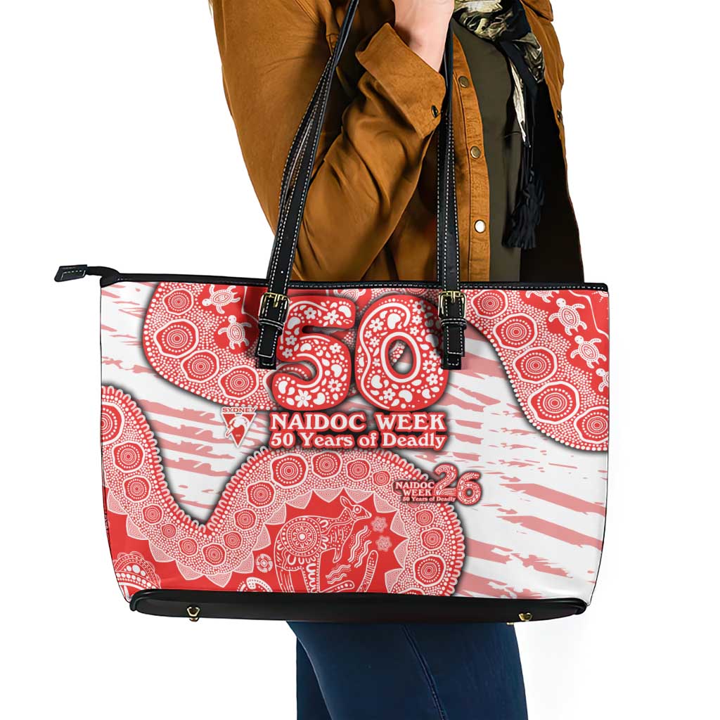 Sydney Swans NAIDOC Week 2026 Leather Tote Bag Australian Aboriginal Dot Art Dreamtime Pattern Style