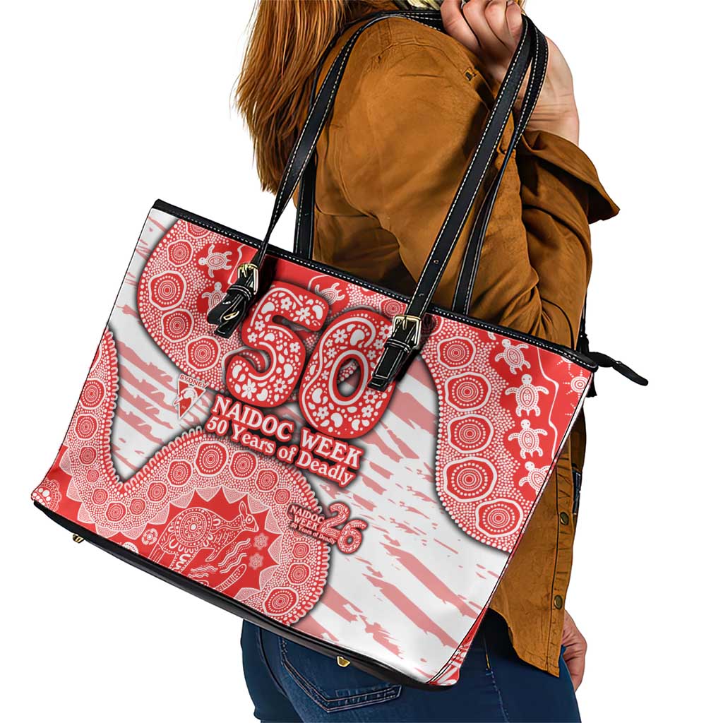 Sydney Swans NAIDOC Week 2026 Leather Tote Bag Australian Aboriginal Dot Art Dreamtime Pattern Style