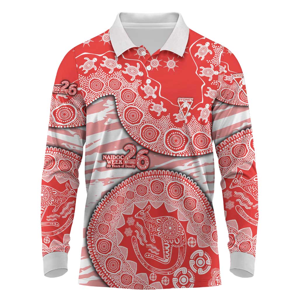 Sydney Swans NAIDOC Week 2026 Long Sleeve Polo Shirt Australian Aboriginal Dot Art Dreamtime Pattern Style