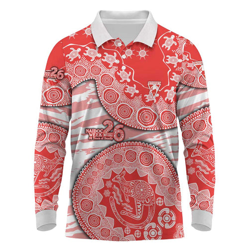 Sydney Swans NAIDOC Week 2026 Long Sleeve Polo Shirt Australian Aboriginal Dot Art Dreamtime Pattern Style
