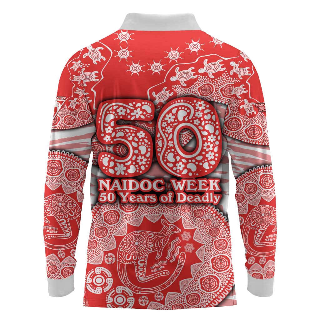 Sydney Swans NAIDOC Week 2026 Long Sleeve Polo Shirt Australian Aboriginal Dot Art Dreamtime Pattern Style