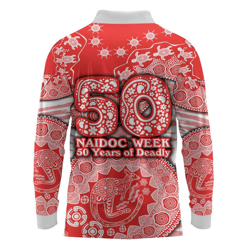 Sydney Swans NAIDOC Week 2026 Long Sleeve Polo Shirt Australian Aboriginal Dot Art Dreamtime Pattern Style