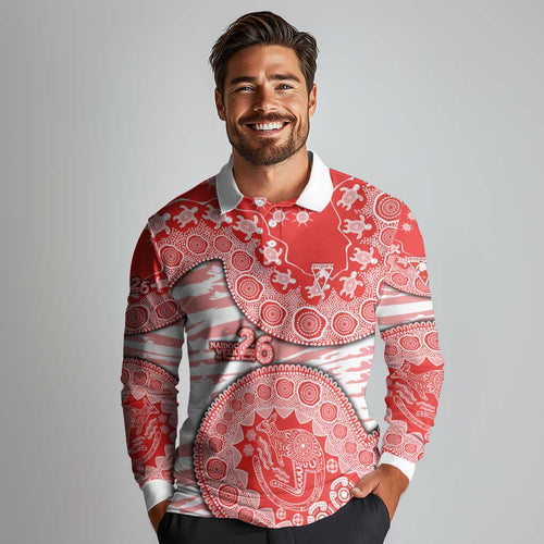 Sydney Swans NAIDOC Week 2026 Long Sleeve Polo Shirt Australian Aboriginal Dot Art Dreamtime Pattern Style