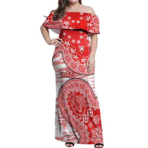 Sydney Swans NAIDOC Week 2026 Off Shoulder Maxi Dress Australian Aboriginal Dot Art Dreamtime Pattern Style
