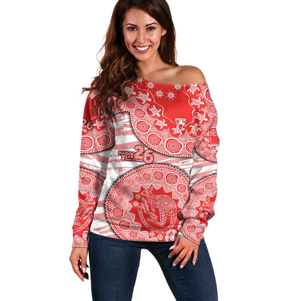 Sydney Swans NAIDOC Week 2026 Off Shoulder Sweater Australian Aboriginal Dot Art Dreamtime Pattern Style